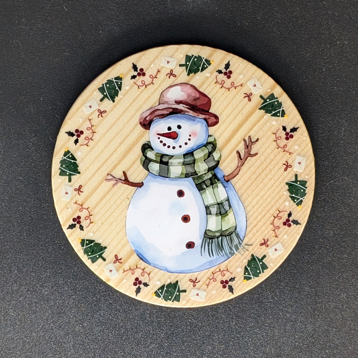 Ensemble de sous-verres de Noël festifs avec support - 6 sous-verres en bois dur • Cadeau d'hôtesse des Fêtes