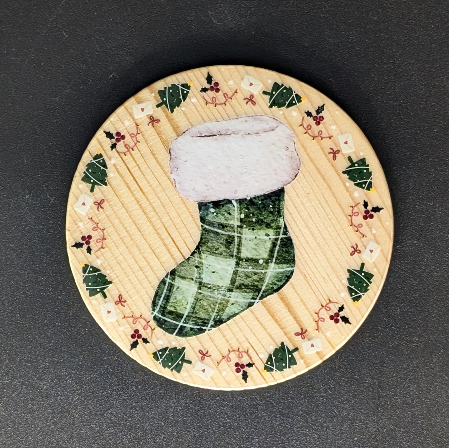 Ensemble de sous-verres de Noël festifs avec support - 6 sous-verres en bois dur • Cadeau d'hôtesse des Fêtes