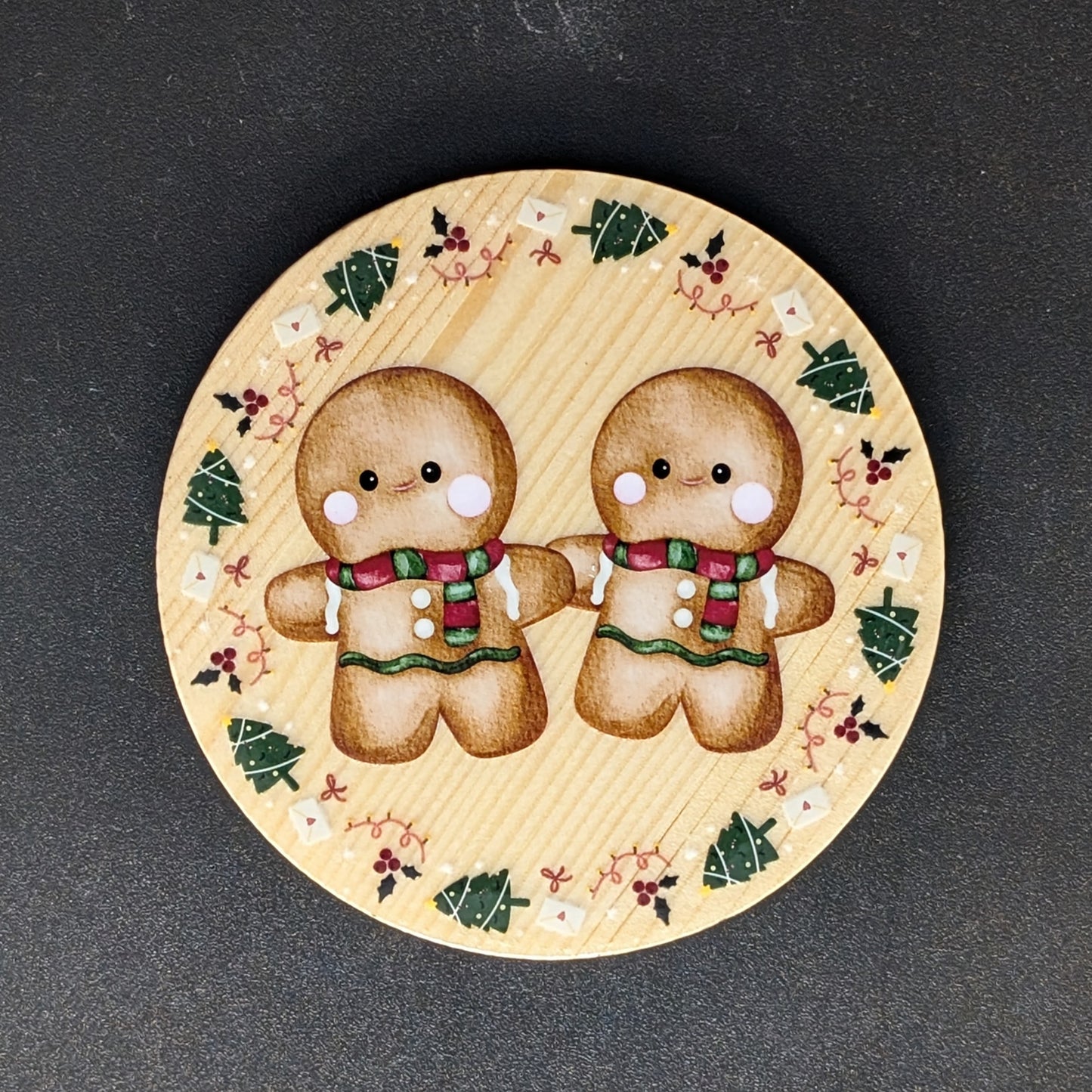 Ensemble de sous-verres de Noël festifs avec support - 6 sous-verres en bois dur • Cadeau d'hôtesse des Fêtes