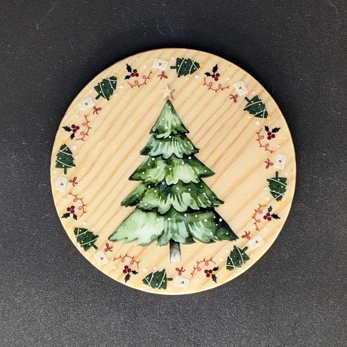 Ensemble de sous-verres de Noël festifs avec support - 6 sous-verres en bois dur • Cadeau d'hôtesse des Fêtes