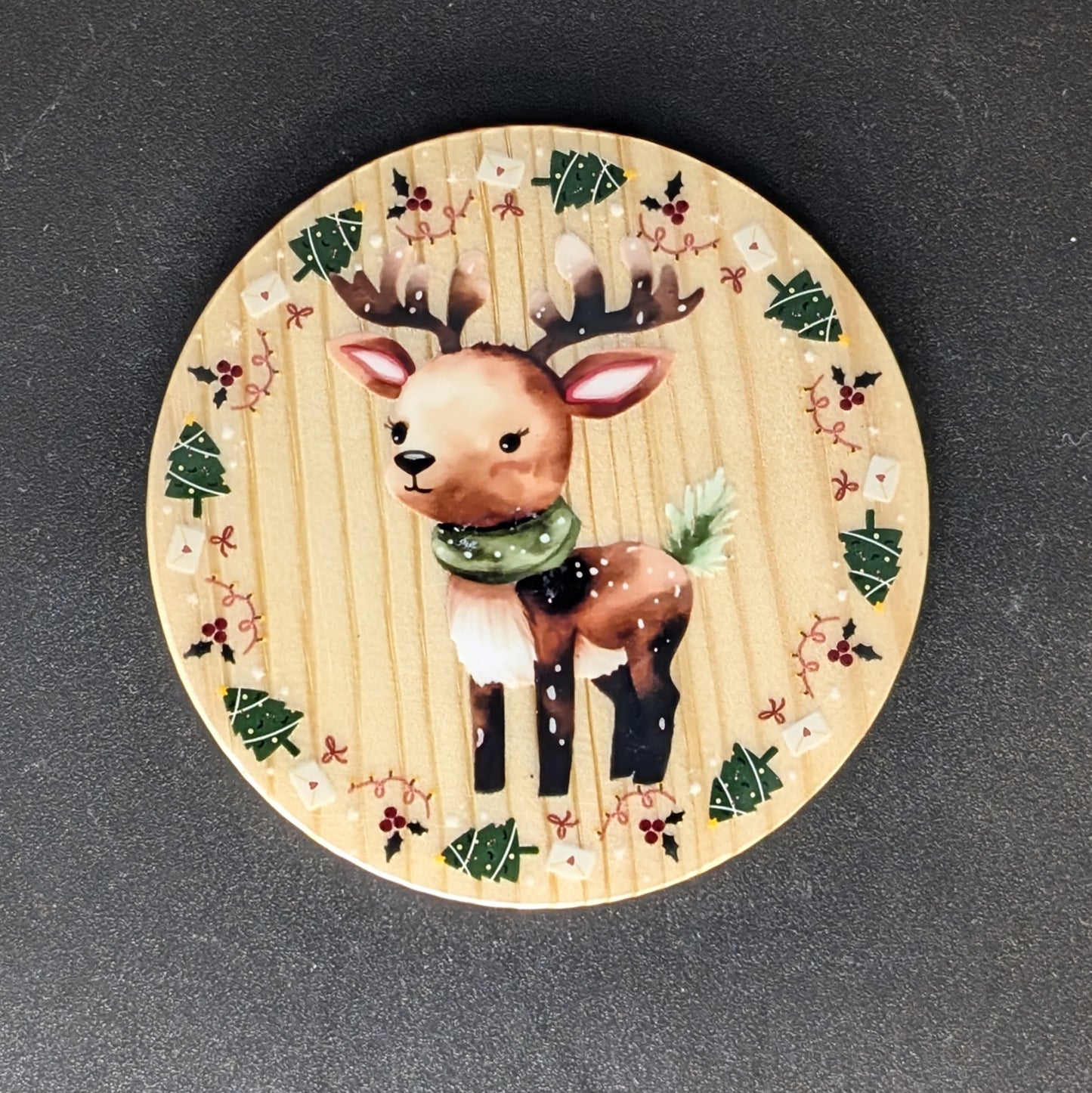 Ensemble de sous-verres de Noël festifs avec support - 6 sous-verres en bois dur • Cadeau d'hôtesse des Fêtes