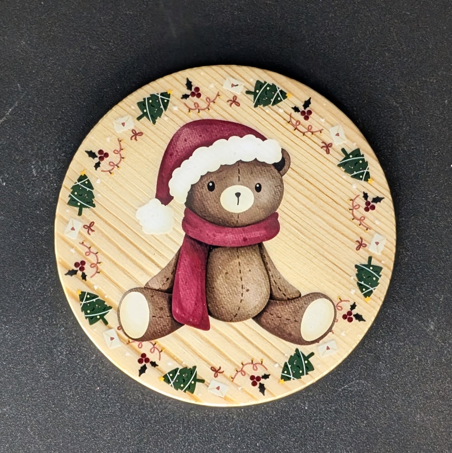 Ensemble de sous-verres de Noël festifs avec support - 6 sous-verres en bois dur • Cadeau d'hôtesse des Fêtes