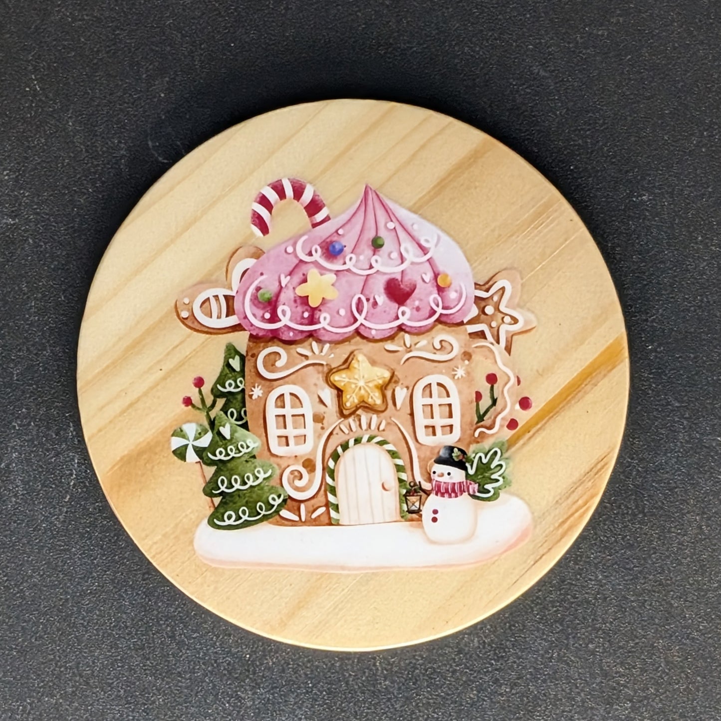 Ensemble de sous-verres en pain d'épices festifs de Noël avec support - 6 sous-verres en bois dur • Cadeau d'hôtesse des Fêtes