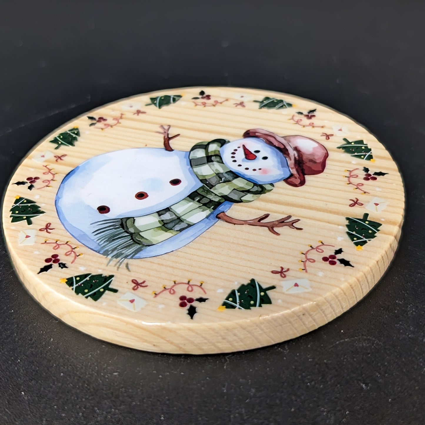 Ensemble de sous-verres de Noël festifs avec support - 6 sous-verres en bois dur • Cadeau d'hôtesse des Fêtes